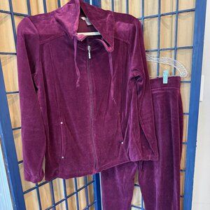 White Stag Velour Tracksuit Set Burgundy Zip Hoodie Pants Women’s S/M